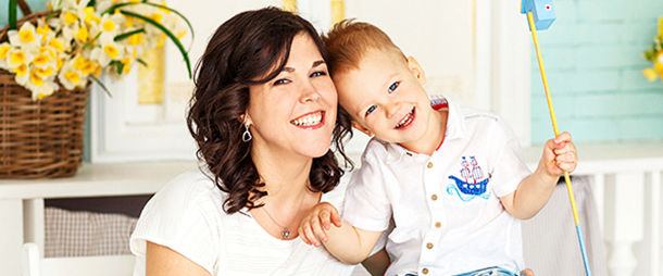 Mom and son laughing