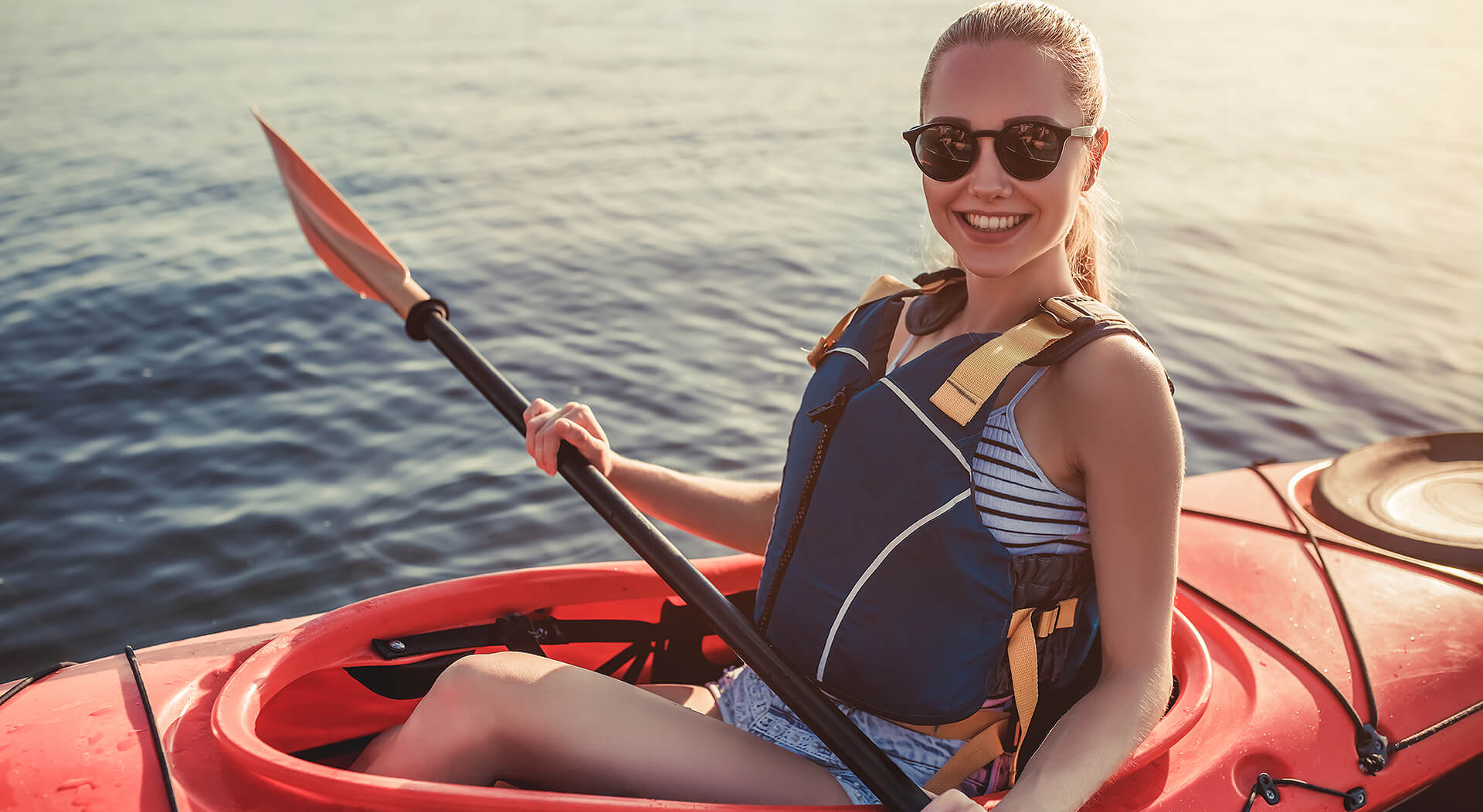 Young woman canoeing